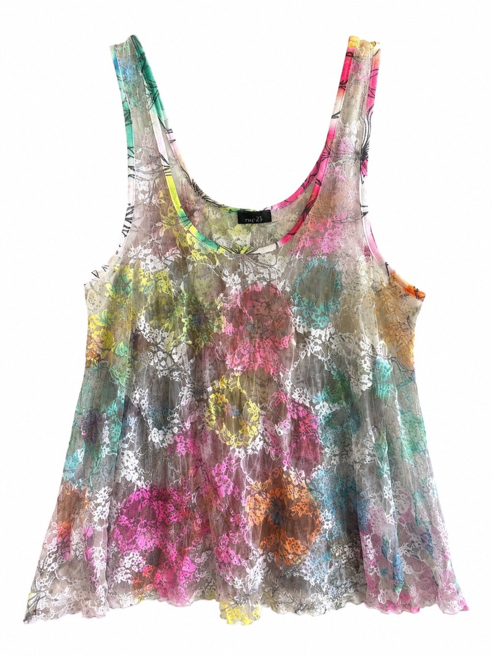 Rue21 Y2K Floral Lace Sheer Mesh Tank Top Size XL Fairy Whimsical Ethereal